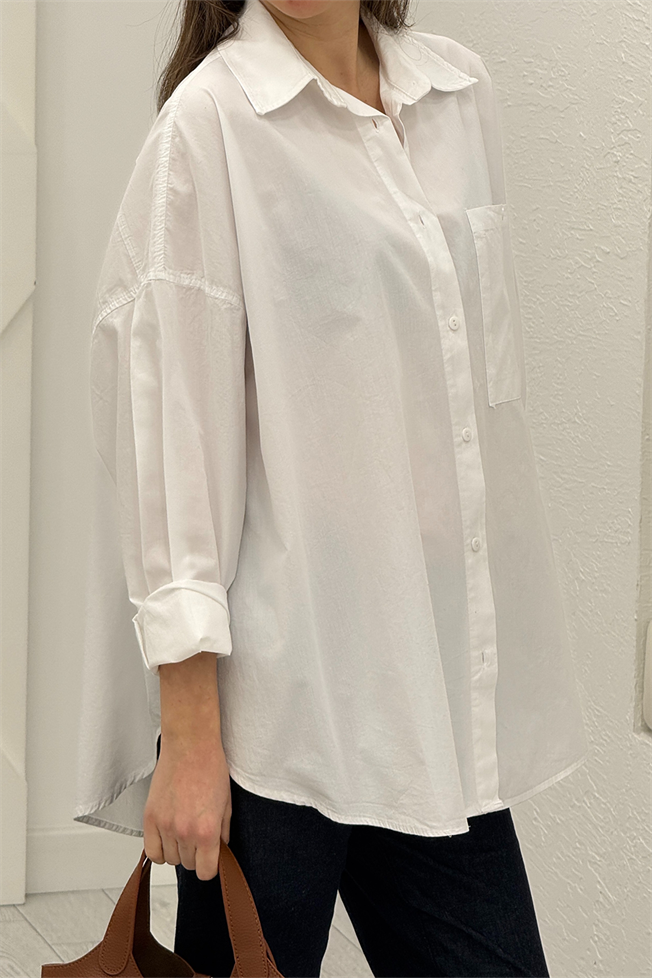 Beyaz Oversize Poplin Gömlek 4008