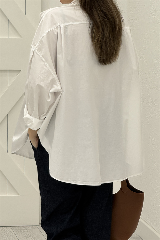 Beyaz Oversize Poplin Gömlek 4008