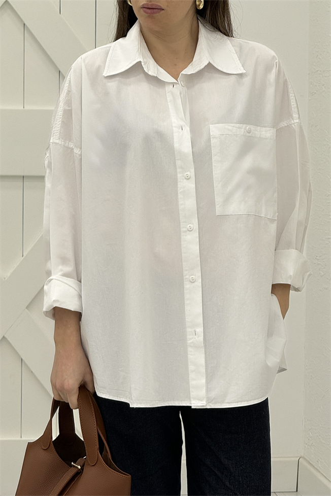 Beyaz Oversize Poplin Gömlek 4008