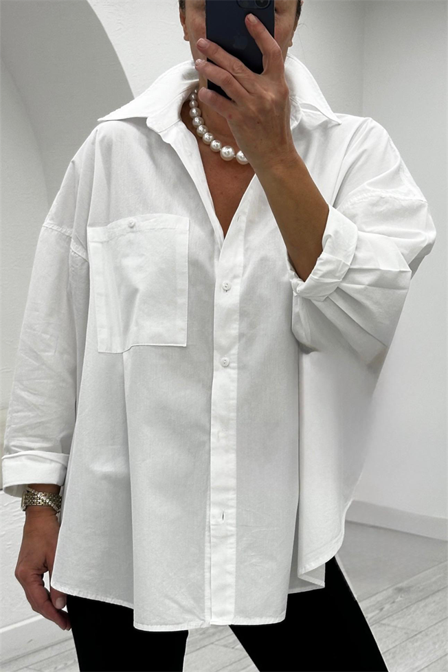 Beyaz Oversize Poplin Gömlek 4008