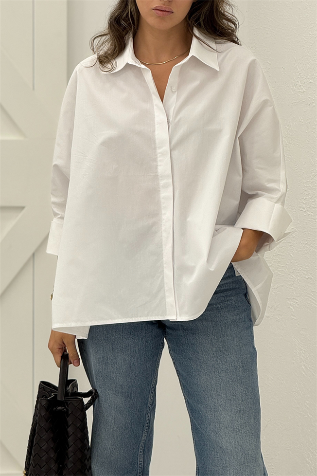 Beyaz Oversize Poplin Gömlek 4986