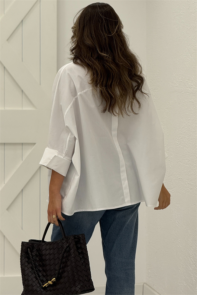 Beyaz Oversize Poplin Gömlek 4986