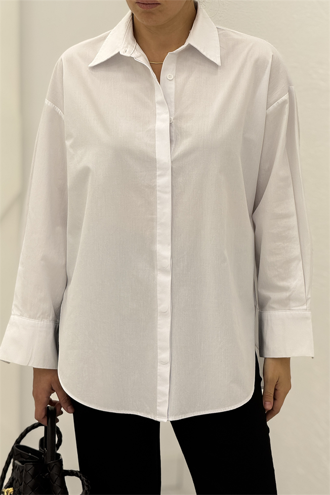 Beyaz Poplin Gömlek 8008