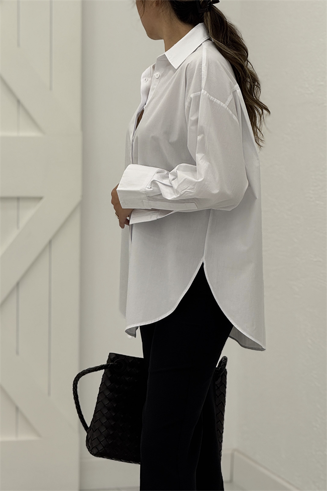 Beyaz Poplin Gömlek 8008