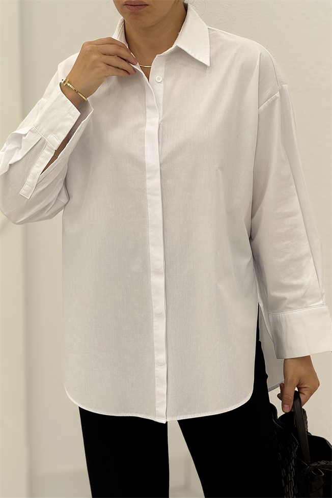 Beyaz Poplin Gömlek 8008