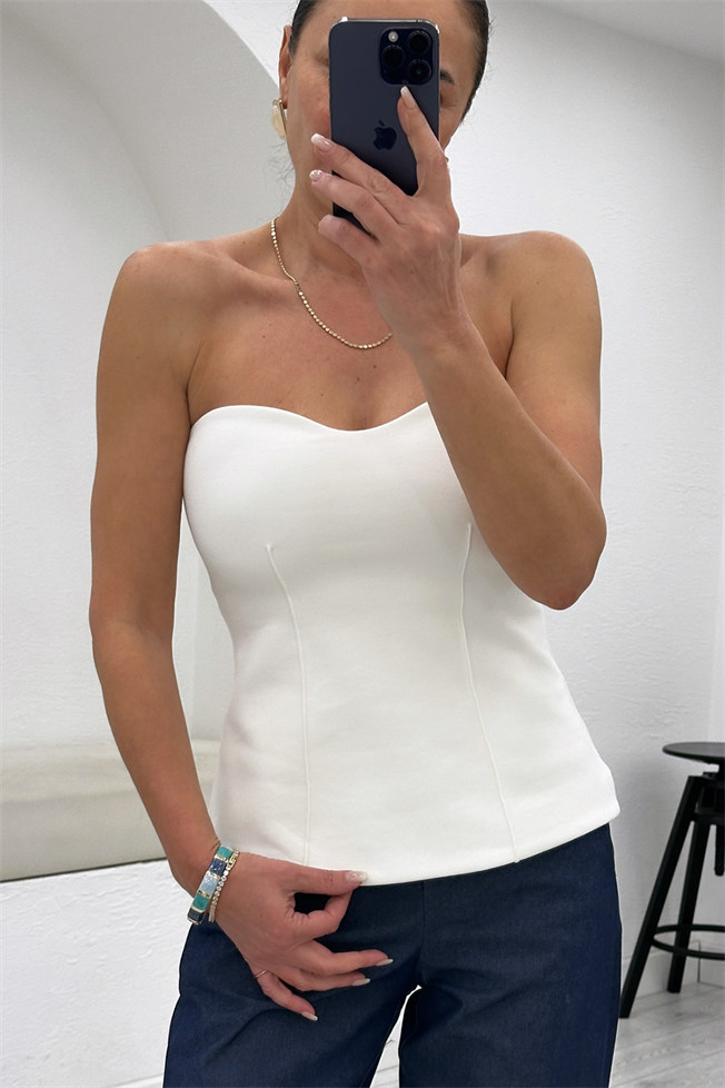 Beyaz Straplez Bluz 17624