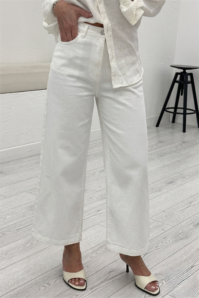Beyaz Tensel Culotte Jean 01026