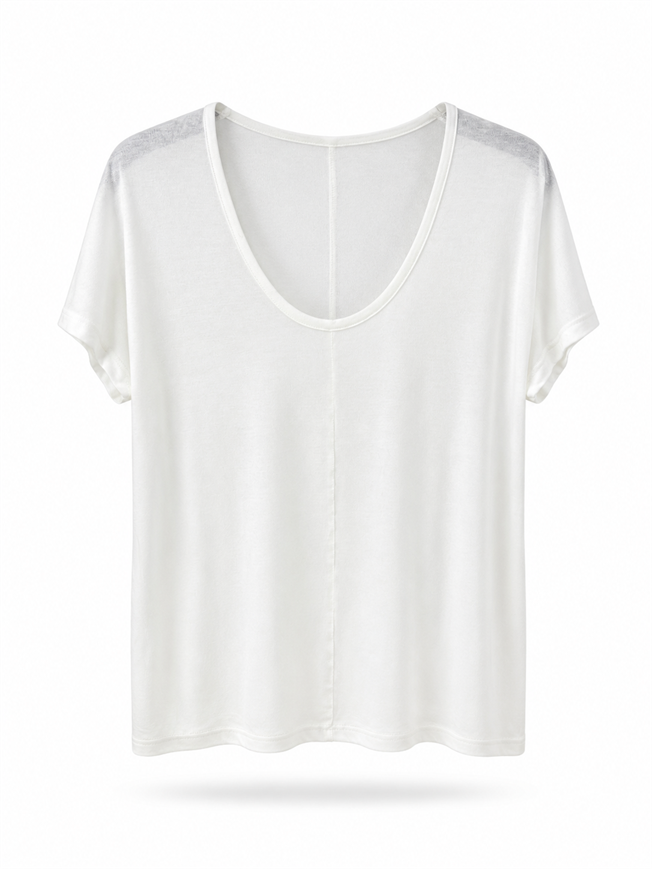 Beyaz V Yaka Dökümlü Tshirt 26319