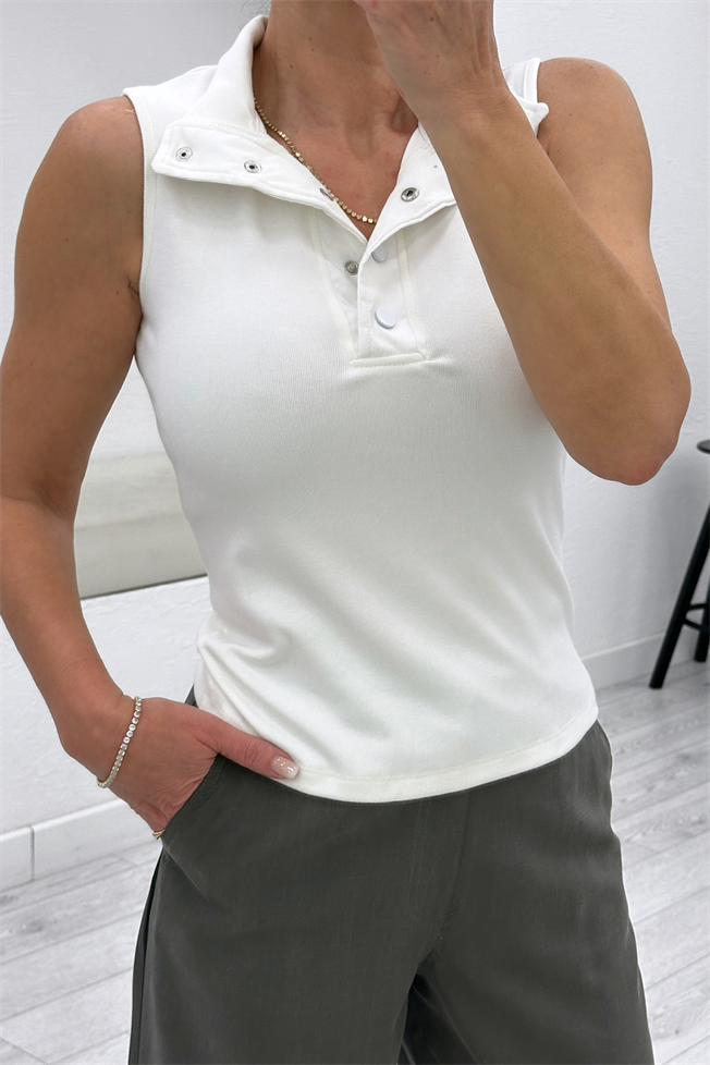 Beyaz Yakalı Kolsuz Tshirt 3775