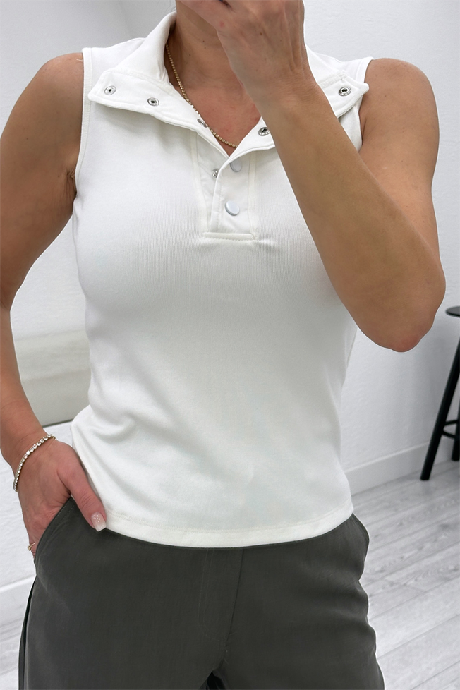Beyaz Yakalı Kolsuz Tshirt 3775