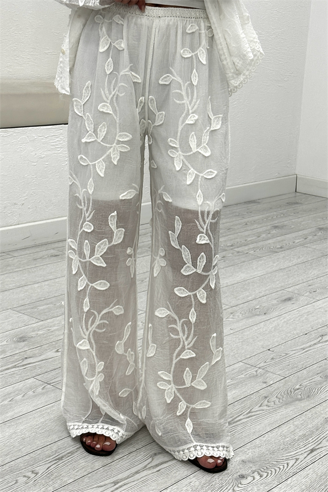Beyaz Güpür Desen Pantolon 39827