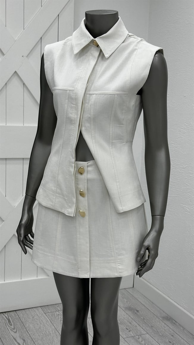 Beyaz Yelek Etek Takım 0866