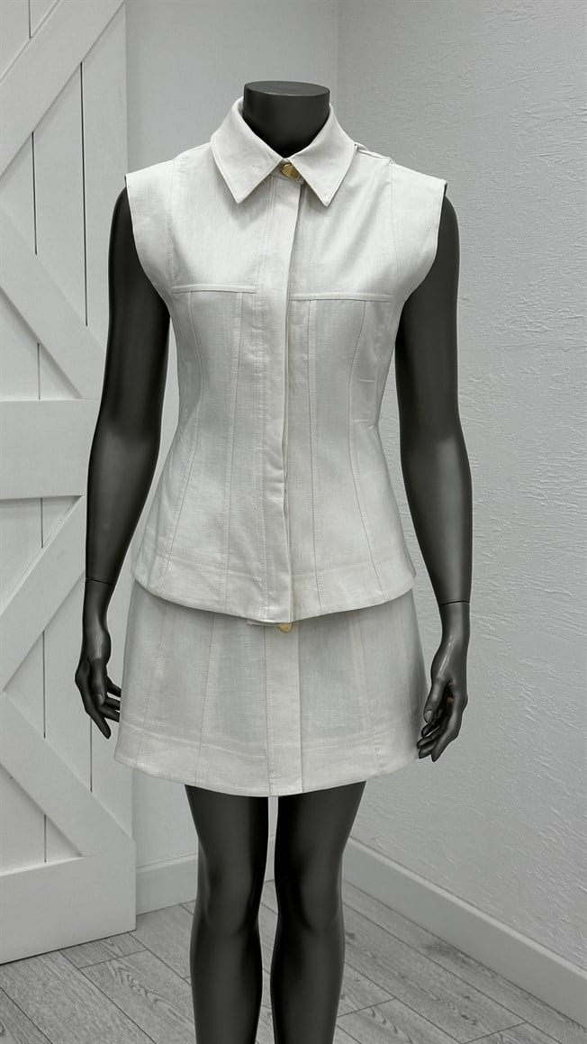 Beyaz Yelek Etek Takım 0866