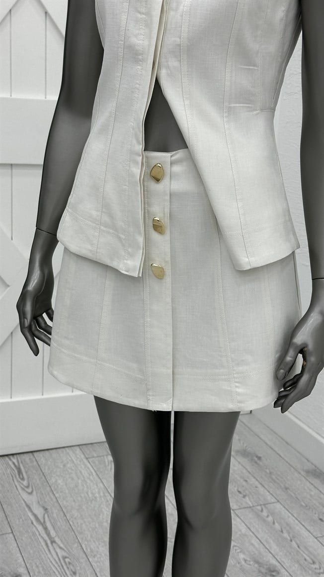 Beyaz Yelek Etek Takım 0866