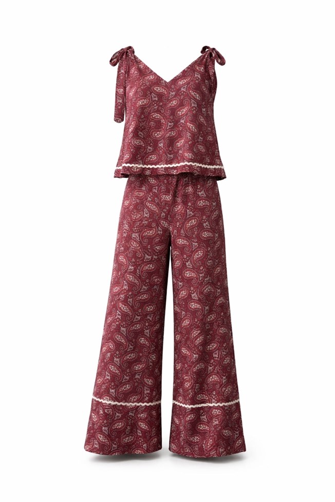 Bordo Etnik Desenli Bohem Takım 03051