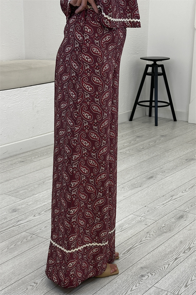 Bordo Etnik Desenli Bohem Takım 03051