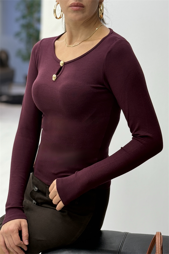 Bordo Gold Düğme Detay Bluz 251053