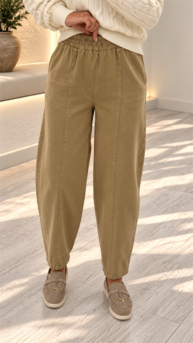 Camel Önden Dikişli Barrel Pantolon 031750