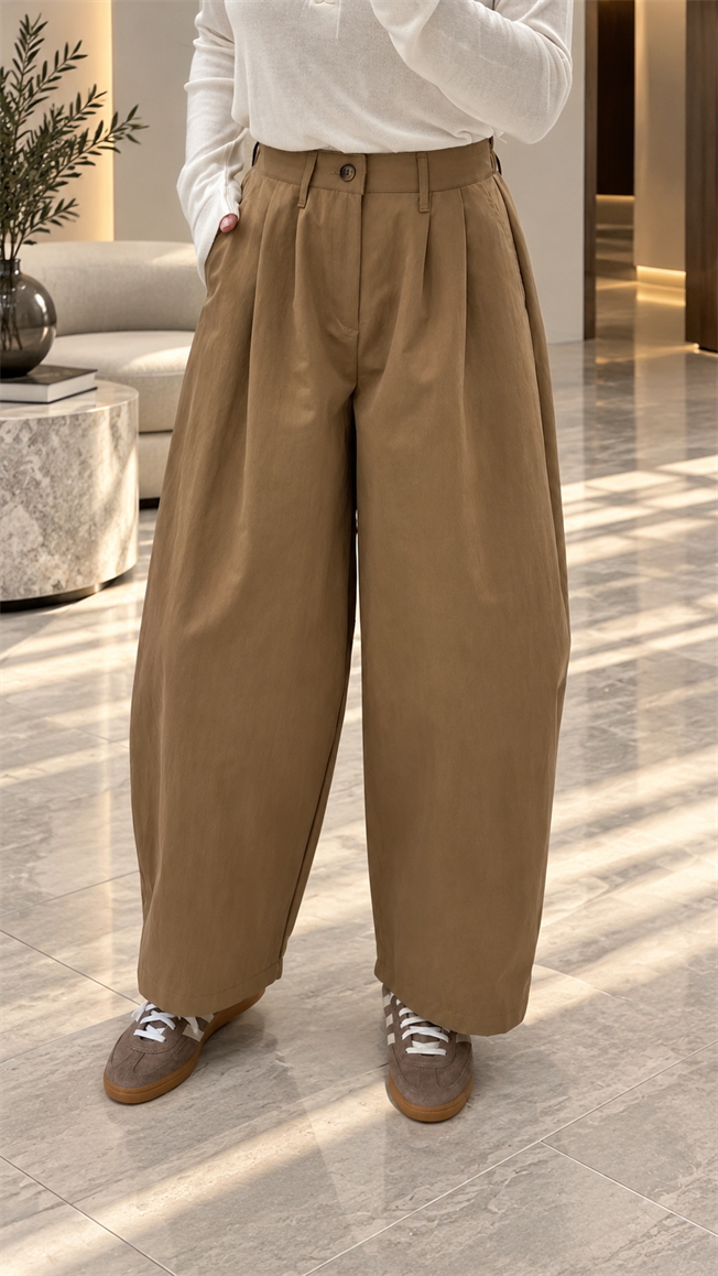 Camel Pileli Baggy Pantolon 51497