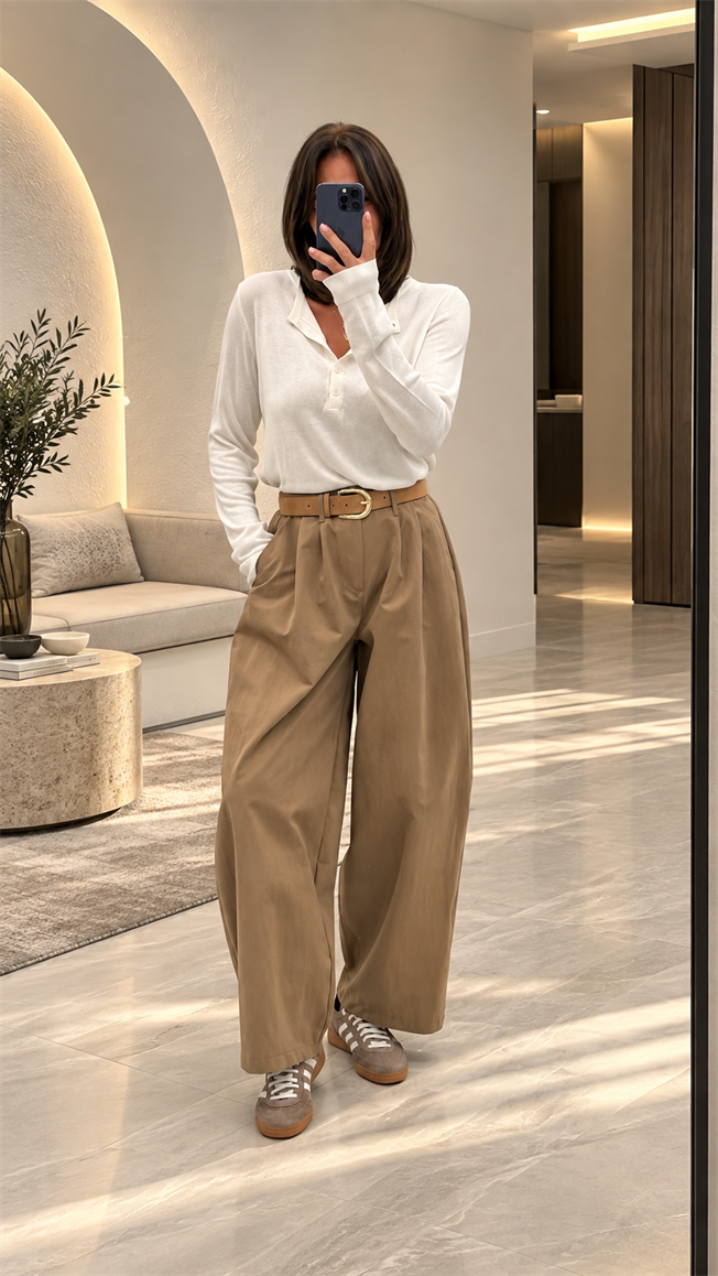 Camel Pileli Baggy Pantolon 51497