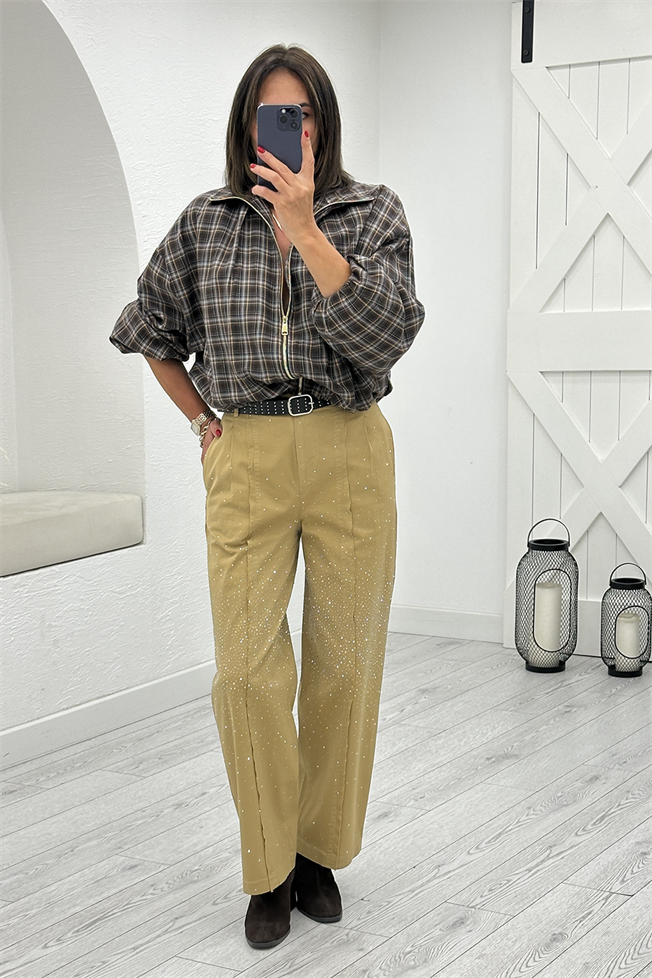 Camel Taşlı Kemerli Pantolon 51501