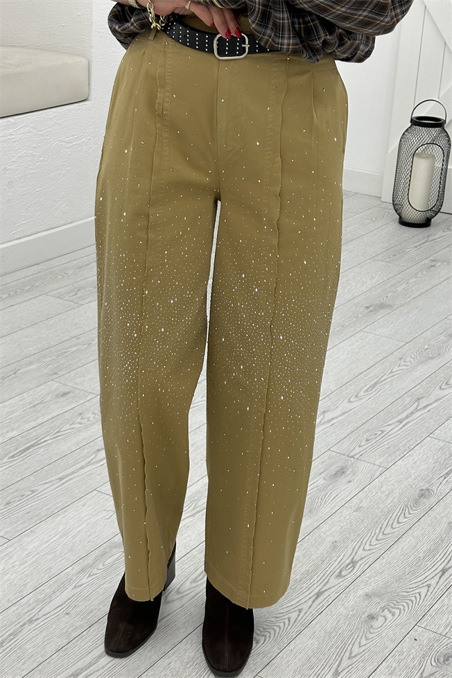 Camel Taşlı Kemerli Pantolon 51501
