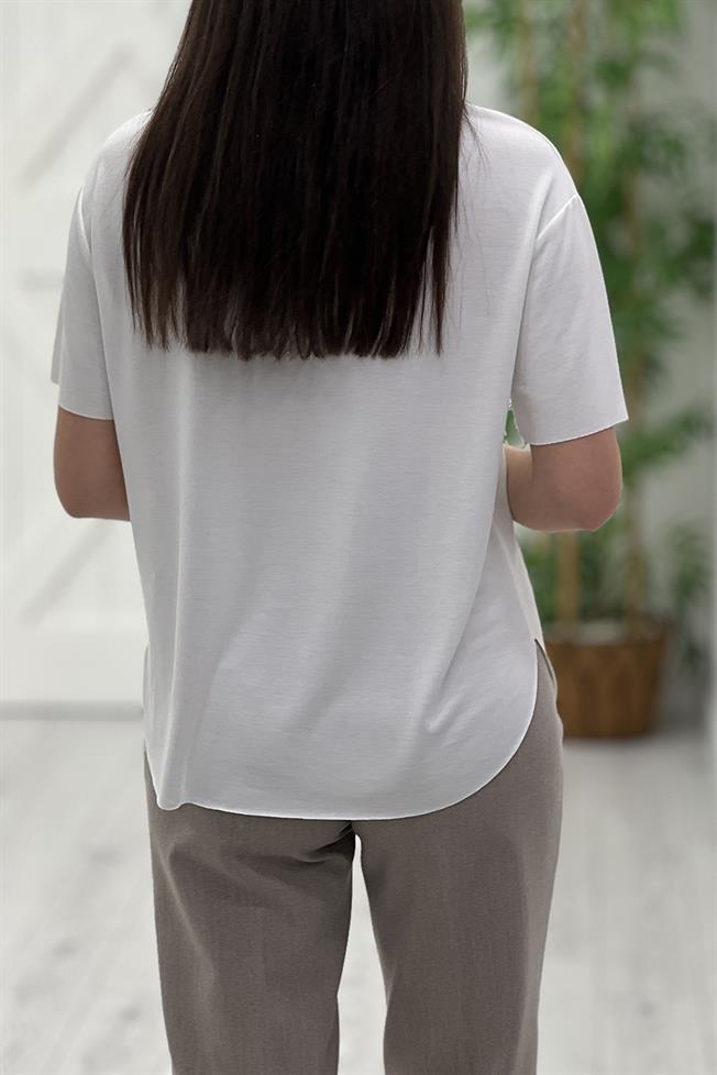 Ekru Bisiklet Yaka Tshirt 0102
