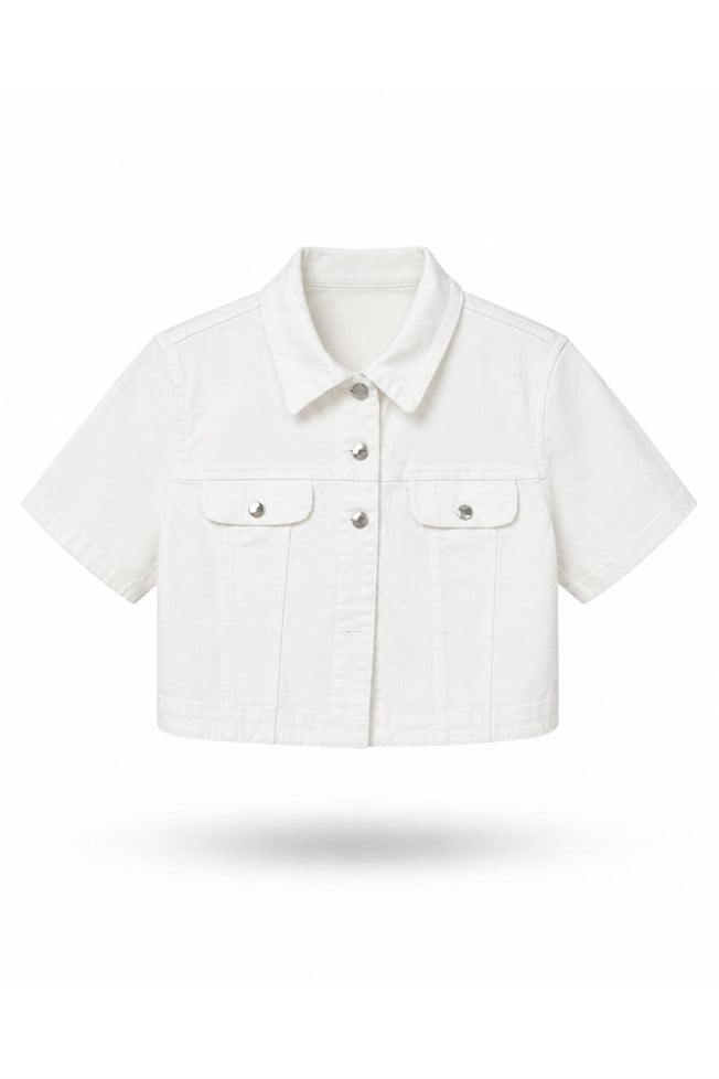 Ekru Boncuk Nakışlı Denim Ceket 4075