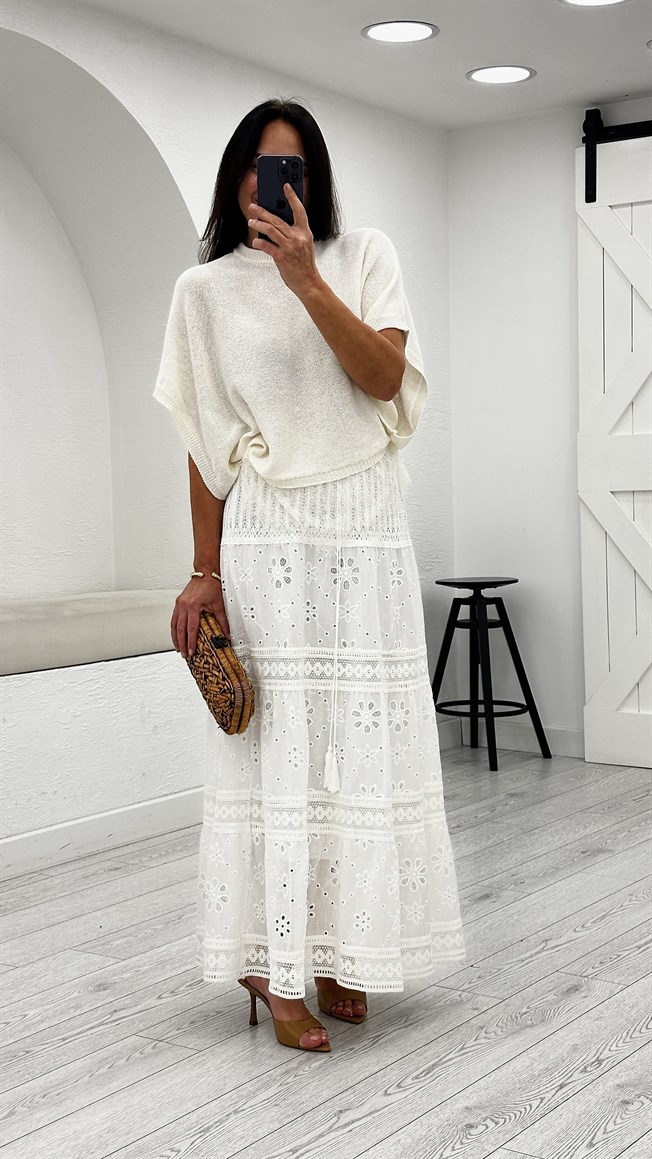 Ekru Fisto İşlemeli Etek 36987