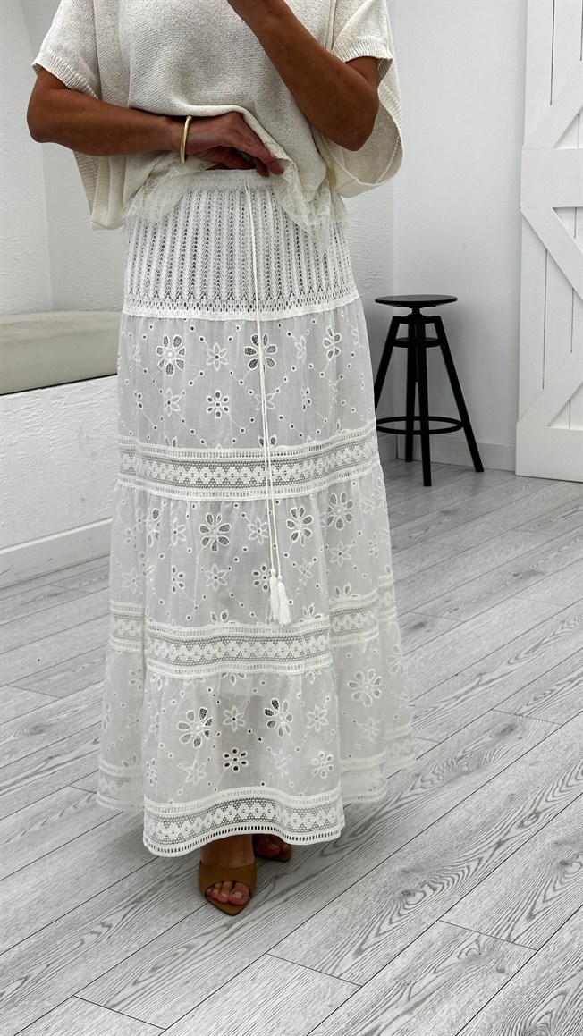 Ekru Fisto İşlemeli Etek 36987