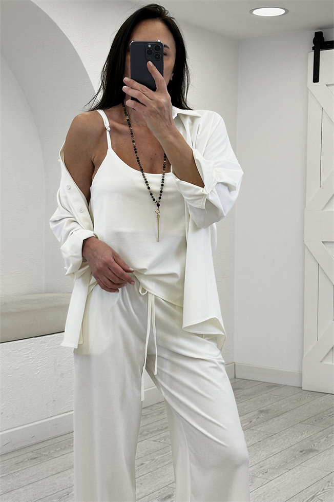 Ekru Gömlek Bluz Pantolon Takım 3685