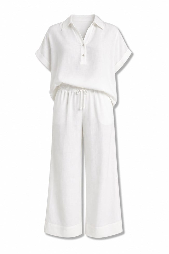 Ekru Keten Bluz Pantolon Takım 00547