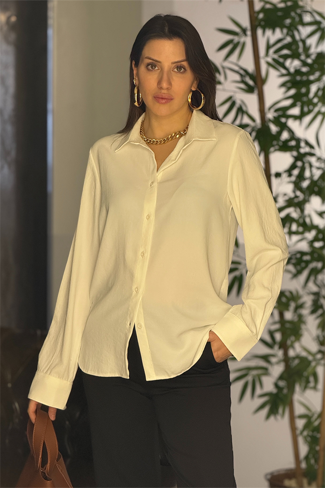 Ekru Dökümlü Krep Gömlek 3532