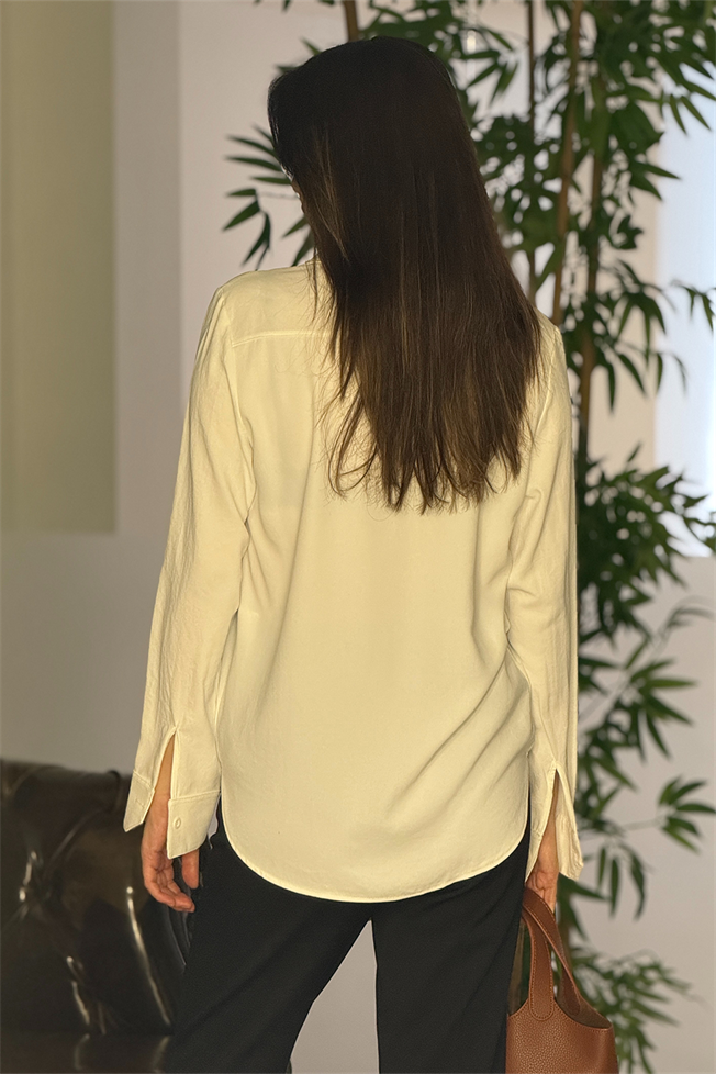 Ekru Dökümlü Krep Gömlek 3532