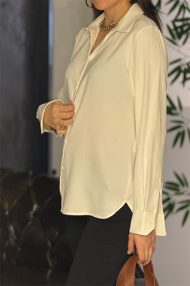 Ekru Dökümlü Krep Gömlek 3532