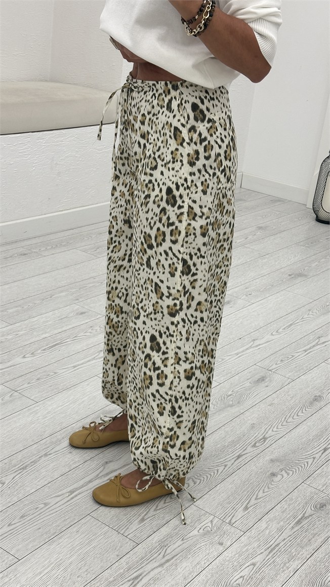 Ekru Leopar Desen Pantolon 19144