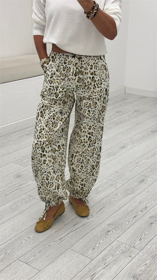 Ekru Leopar Desen Pantolon 19144
