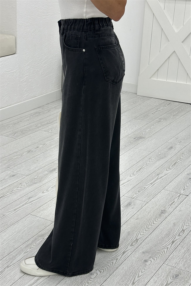 Füme Beli Lastikli Palazzo Pantolon 01073