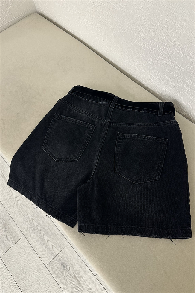 Füme Kemerli Denim Şort 26531