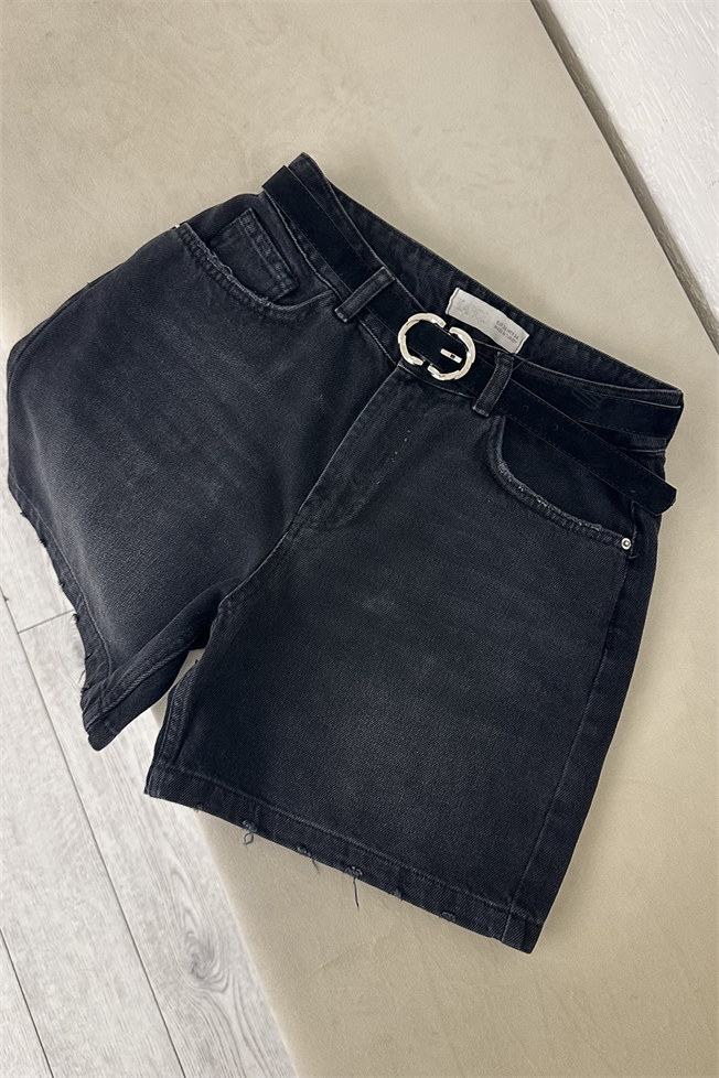 Füme Kemerli Denim Şort 26531