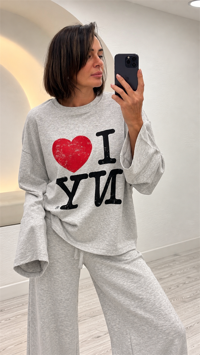 Gri Baskılı Basic Tshirt 0218