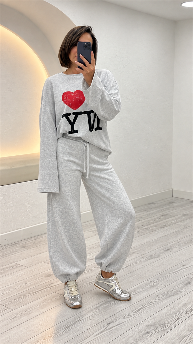 Gri Baskılı Basic Tshirt 0218