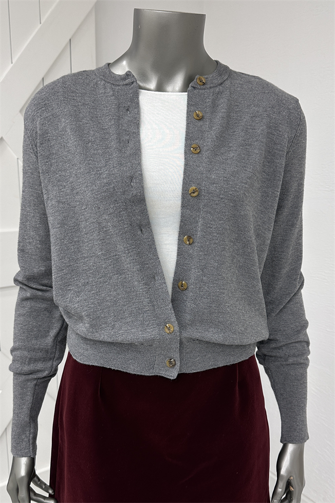 Gri Kemik Düğmeli Lyocell İplik Hırka 3077