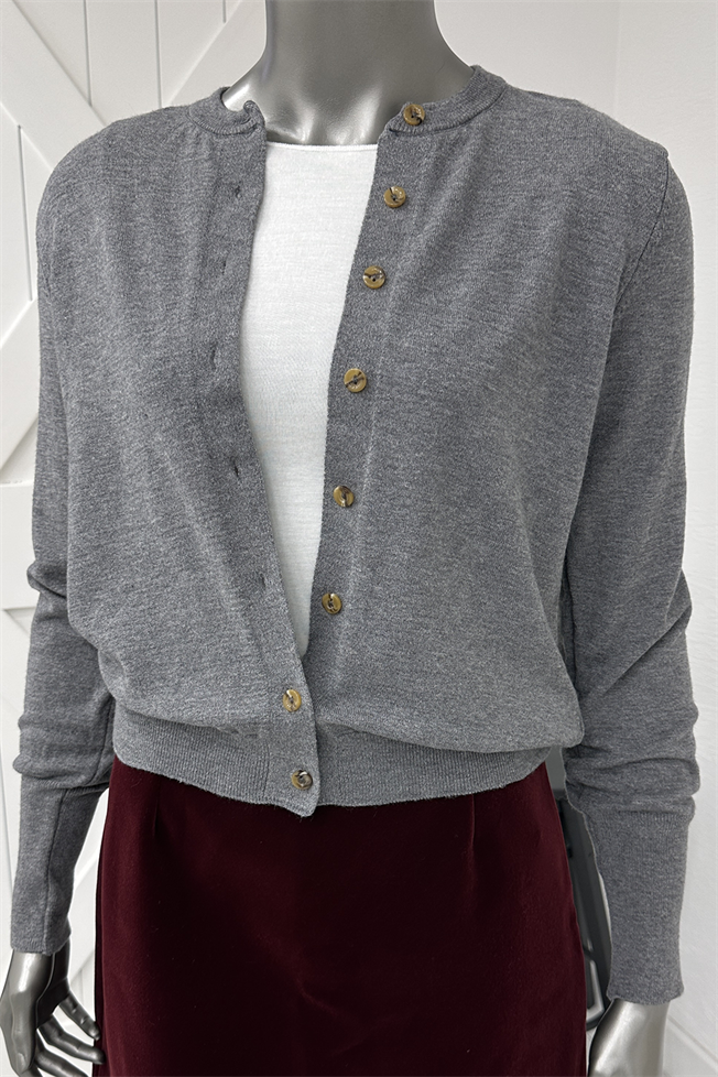 Gri Kemik Düğmeli Lyocell İplik Hırka 3077