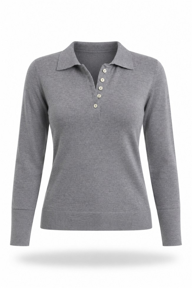 Gri Polo Yaka Lyocell İplik Triko 4313