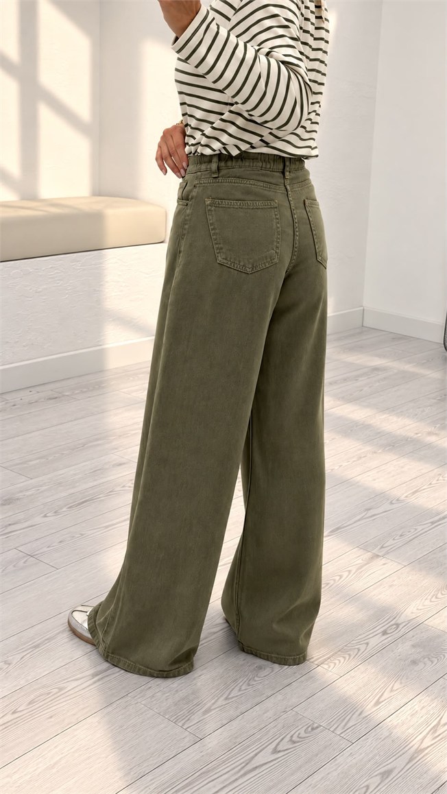 Haki Beli Lastikli Palazzo Pantolon 01073