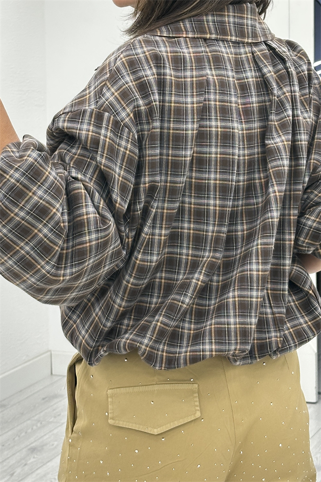 Haki Dik Yaka Ekose Bomber Ceket 9784