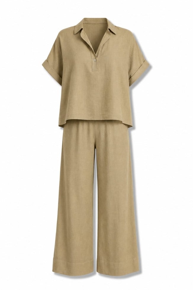 Haki Keten Bluz Pantolon Takım 00547