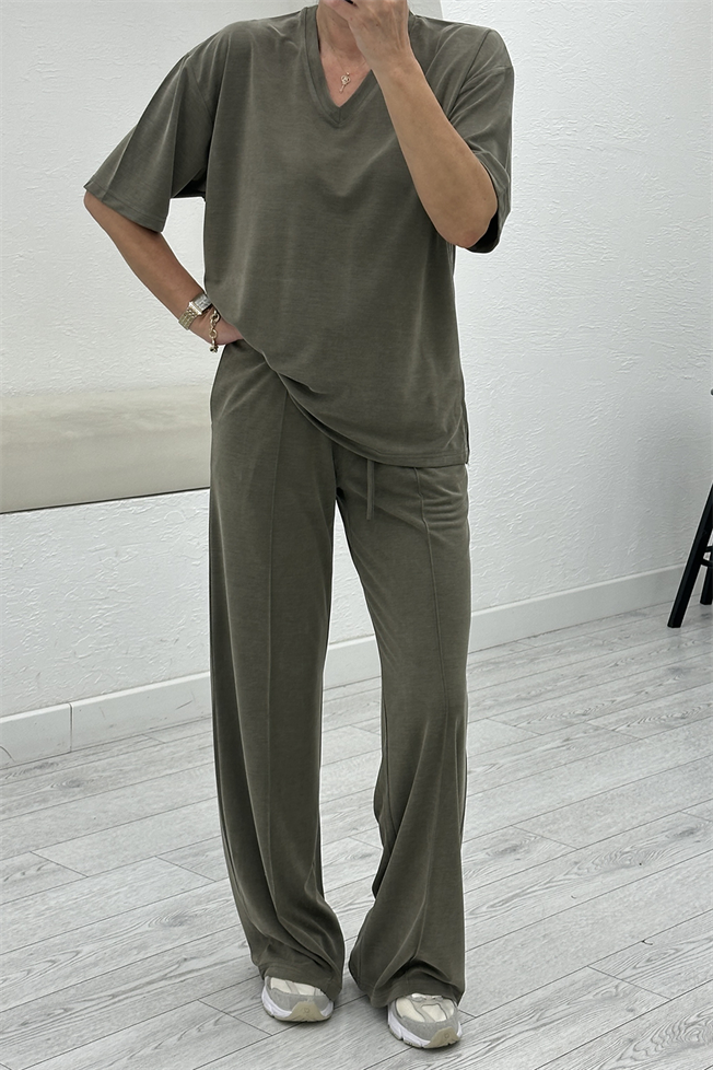 Haki Modal Tshirt Pantolon Takım 7342