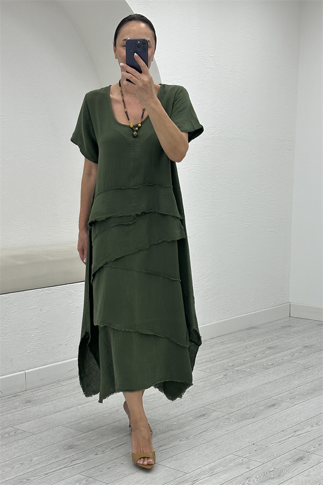 Haki Oversize Müslin Elbise 3866